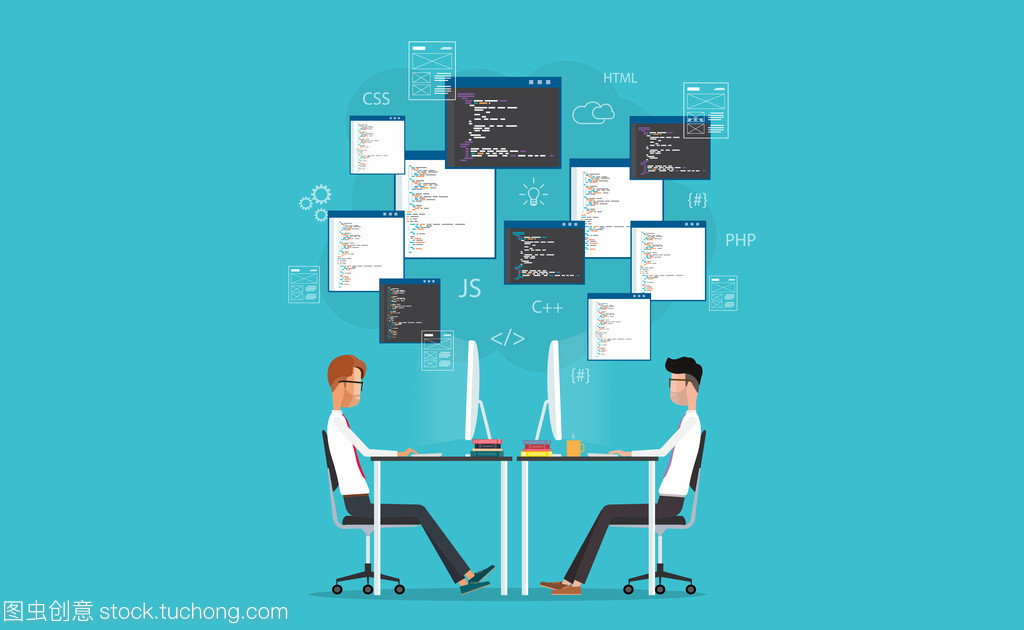 圖形設計和 web 開發人員在工作場所工作。為網站和應用程序開發